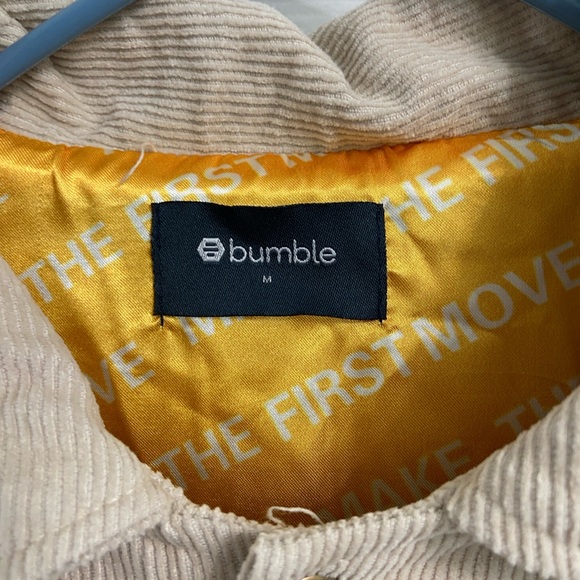 Bumble Dating App Corduroy Jacket Size Medium Tan Varsity Snap Front Lined - Picture 4 of 8